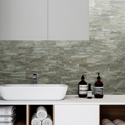 4-Piece Faux Stone Peel And Stick Backsplash Wall Tiles, 3" X 6" Apache Brown Rock PVC Stick On Tile For Backsplash Kitchen, Bathroom, Laundry Room, Camper, Fireplace