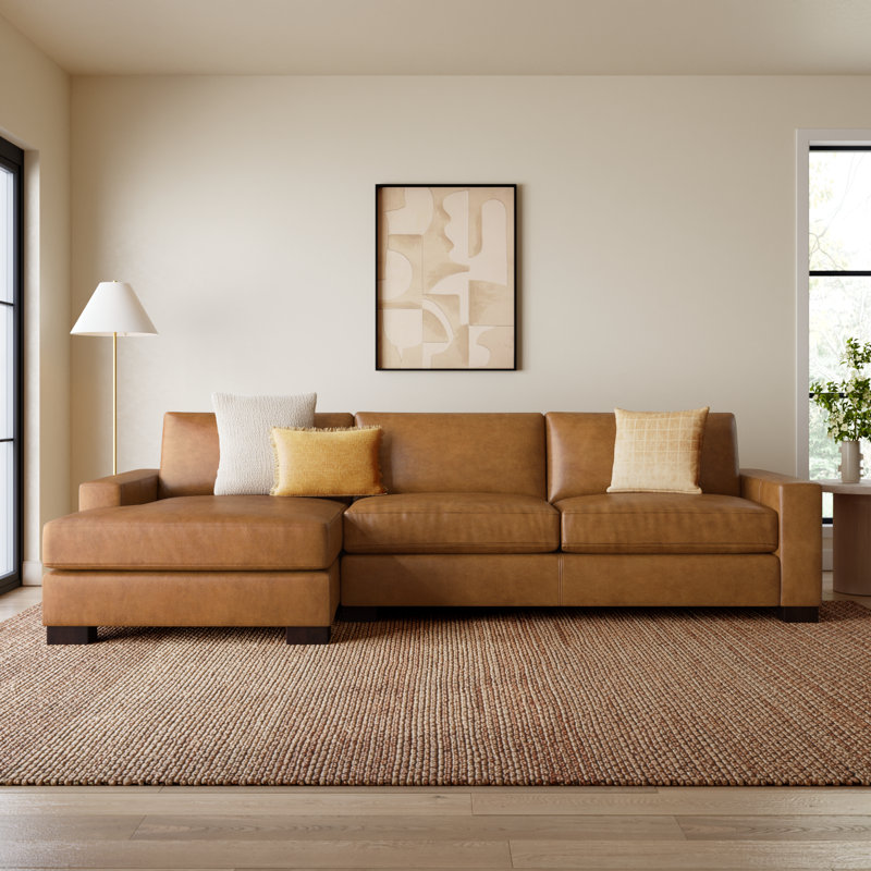 Jonie Genuine Leather 2-Piece Chaise Sectional, Left Hand Facing, Bistro Saddle Genuine Leather