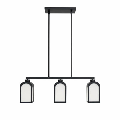 Luminaire suspendu moderne noir 3 lumières avec abat-jour en verre givré