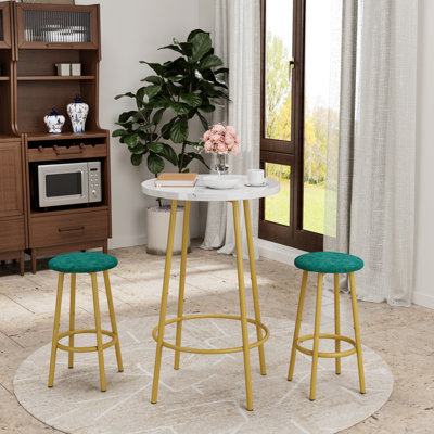 Bar Table Set 23.6"L x 23.6"W x 36.2"H MDF and Metal 3-Piece White Space-Saving