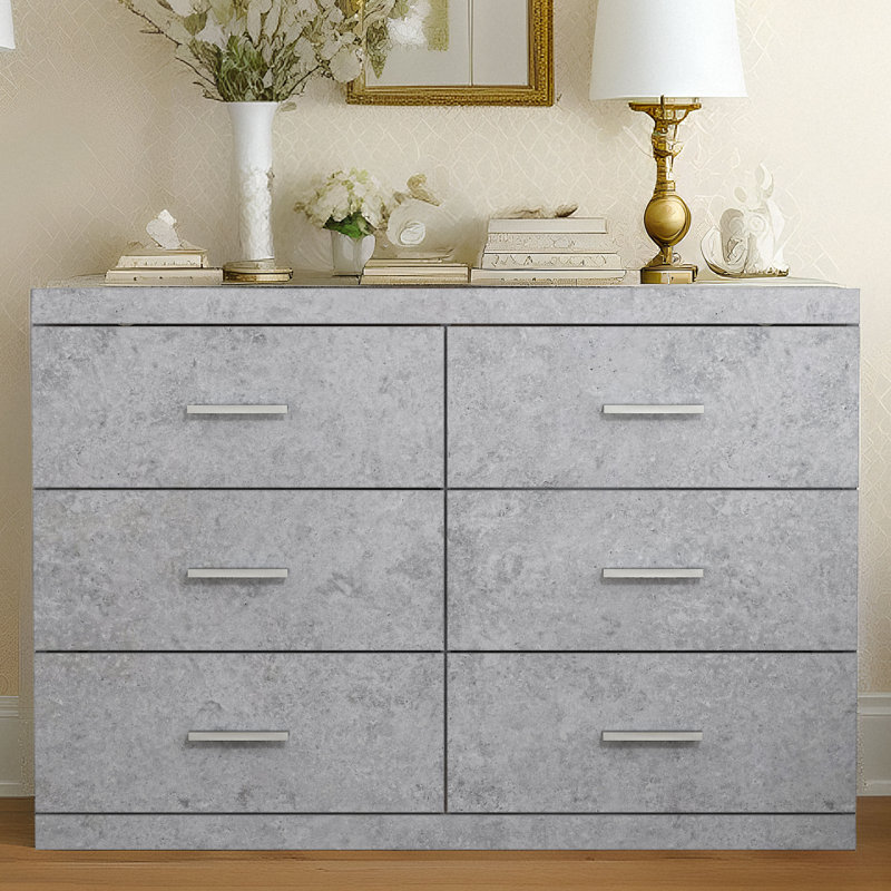 Caomhan 46.5" W 6 Drawer Dresser, Concrete Gray