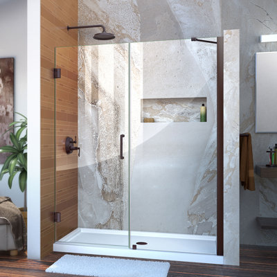 Unidoor 56" W x 72" H Hinged Frameless Shower Door with Clearmax™ Technology