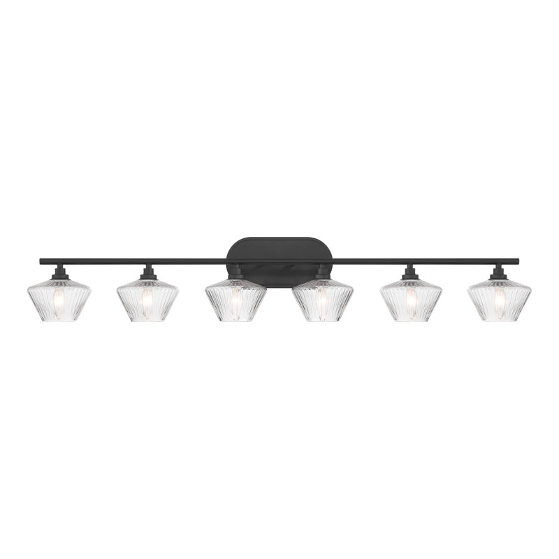 Racust 6 - Light Bathroom Steel Dimmable Vanity Light with Ribbed Glass Shades, Matte Black