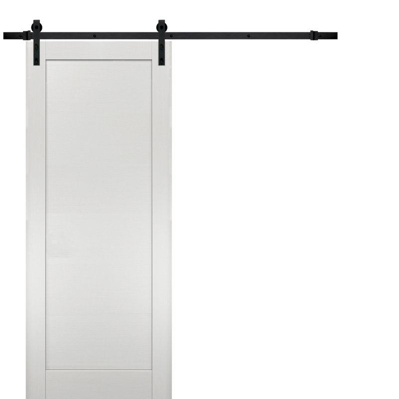 Porte de grange en bois à panneaux Planum avec trousse de quincaillerie d'installation Planum, 36 po x 80 po, Noir