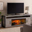 Console télé Zeka avec foyer électrique, tablette pour barre de son, gris
