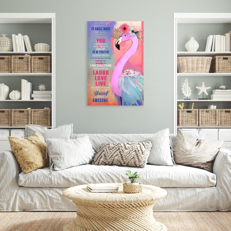 «Achraf Flamingo Today Is A Good Day 2», impression sur toile, H 36 po x l 24 po x P 1,25 po
