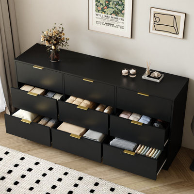 Commodes et commodes spacieuses en bois noir, grand rangement moderne pour la chambre à coucher et le salon