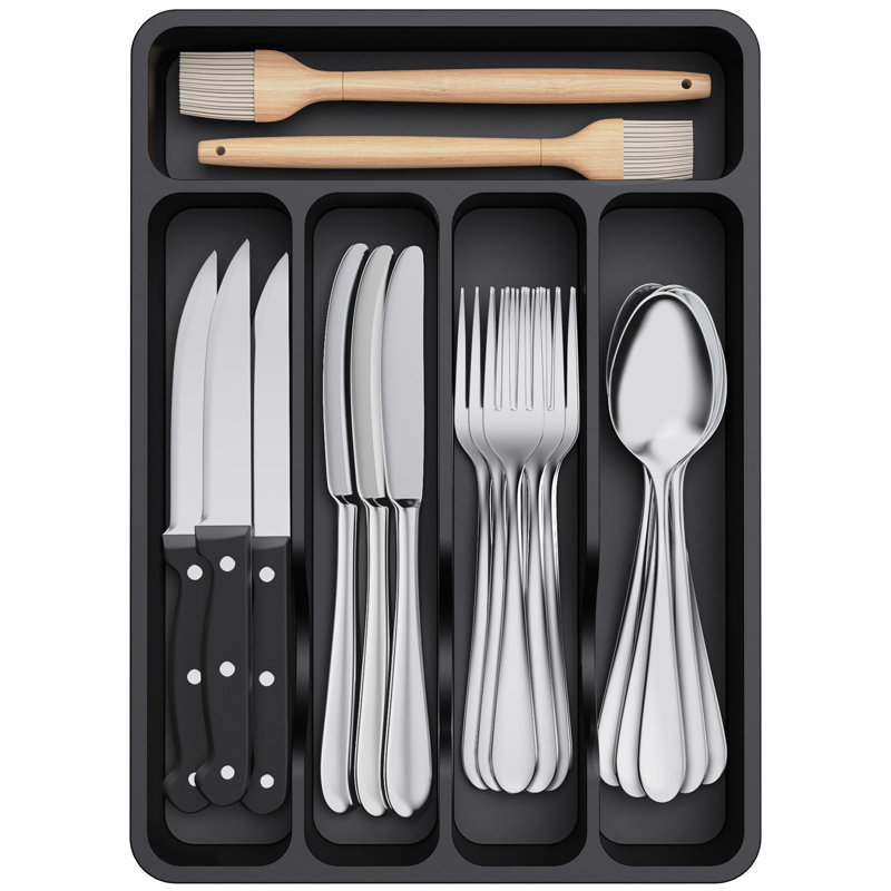 Tiroir de rangement pour couverts Silverware, Noir, noir, noir, noir