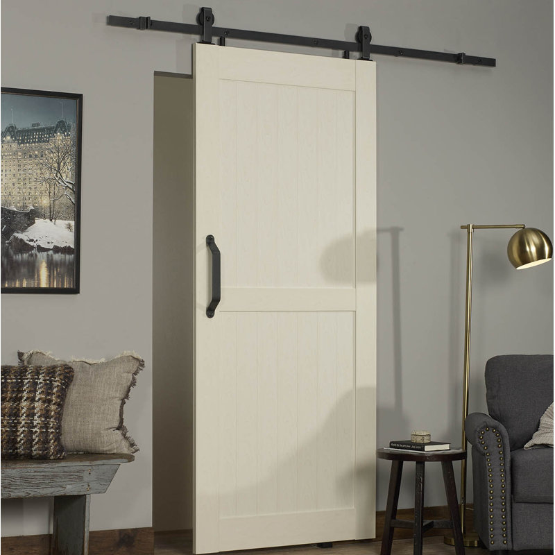 Porte de grange à panneaux en PVC / vinyle Montana avec ensemble de quincaillerie d'installation, 36 po x 84 po