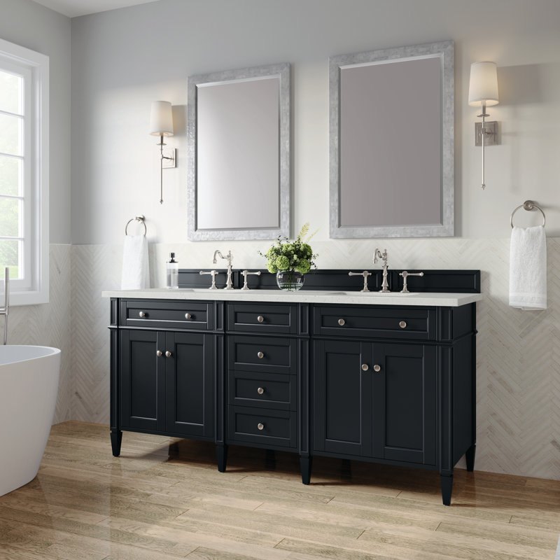 Meuble-lavabo double l 72 po Dussault, Noir onyx, Délice de lime, 8 po