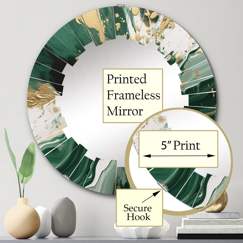 Miroir mural vert, or et liquide, abstrait et moderne - vert et or liquide, 24 po x 24 po