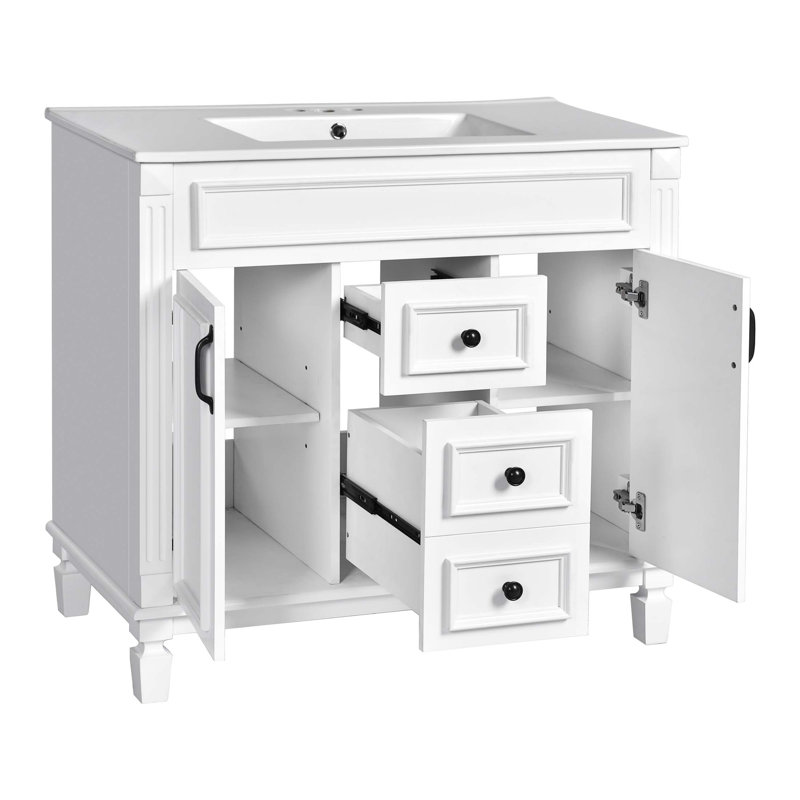 Meuble-lavabo moderne de 36 po avec lavabo supérieur, rangement spacieux, portes et tiroirs à fermeture en douceur, lavabo en céramique durable