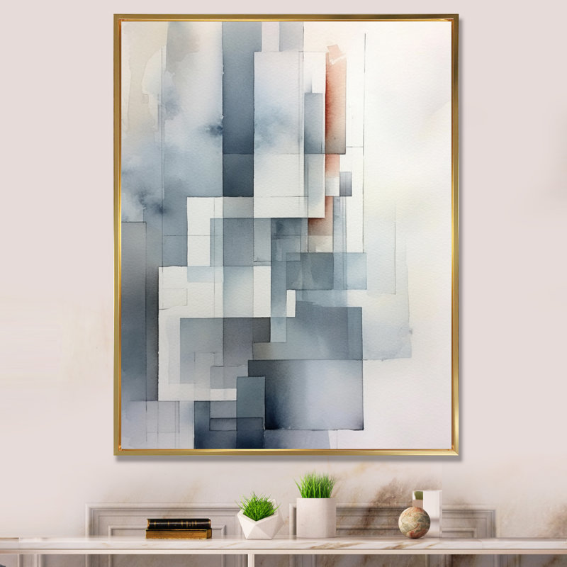 Décoration murale grise et abstraite Zen V - Minimalisme, H 32 po x l 24 po x P 1 po, Cadre flottant doré