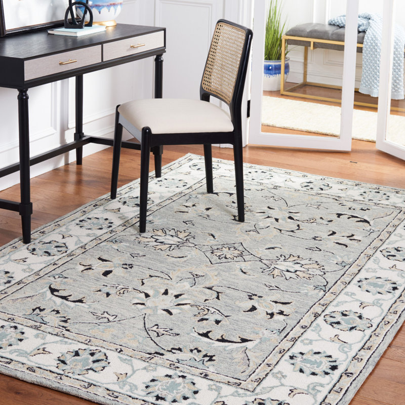 Tapis oriental en laine / coton touffeté à la main Calei gris clair / ivoire / noir, Rectangle 4 pi x 6 pi