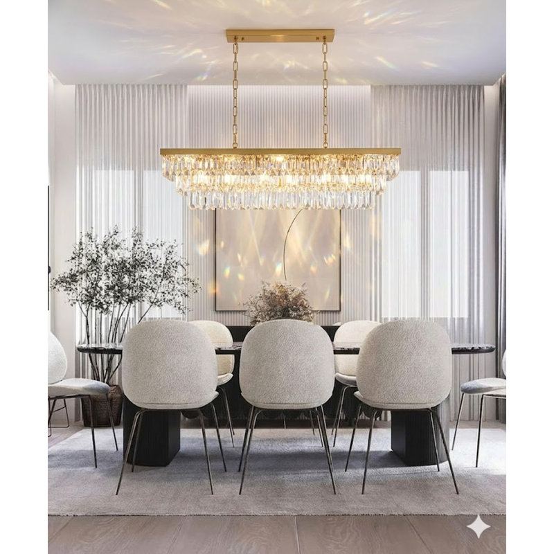 Lustre rectangulaire en cristal doré 16 lumières Modern, Doré