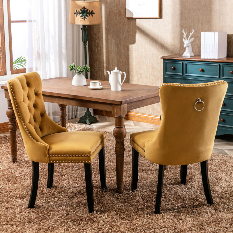 Paire de chaises de salle à manger en velours, 2, doré, Sw2001gl - Style Mid-Century moderne pour un look doré recouvert de capitonnage, rehausse votre pièce