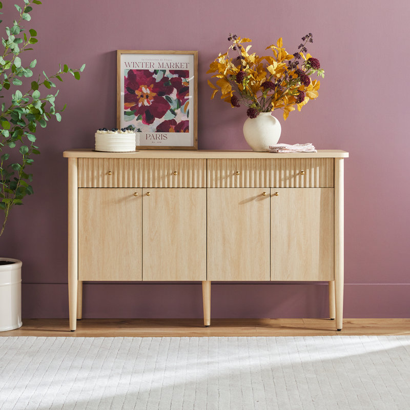 Aleric 58" Modern Fluted Easy Assembly Wood Buffet Sideboard with Storage, Coastal Oak