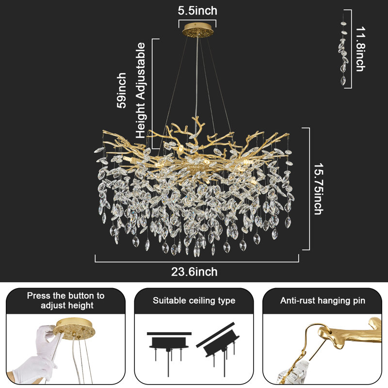 Lustre en cristal branche d'arbre