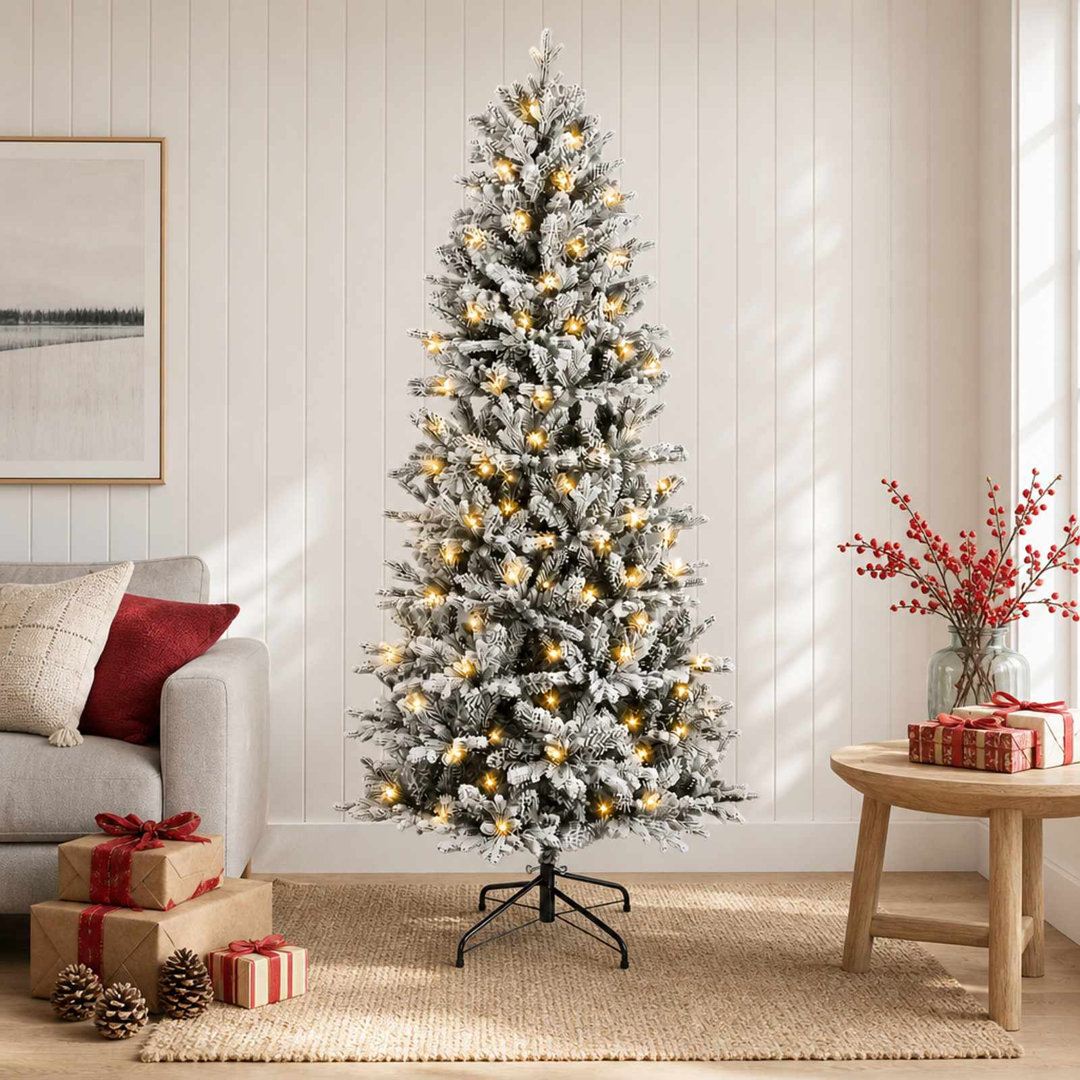 VIDAXL 210 cm Artificial Hinged Christmas Tree with 300 Warm White LEDs for Indoor and Sheltered Outdoor Holiday Decor - Image 2