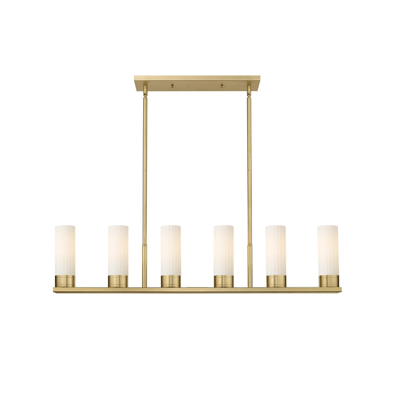 Luminaire suspendu linéaire à tige 6 lumières 11 po Empire, Laiton brossé, Blanc mat, H 10,38 po x l 44,25 po x P 3,13 po