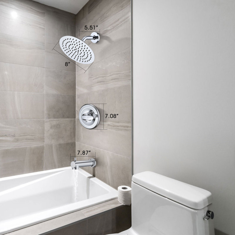 Tub Shower Faucet Set, High Pressure 8" Round Rain Shower Head (valve/cartridge Not Included), Chrome