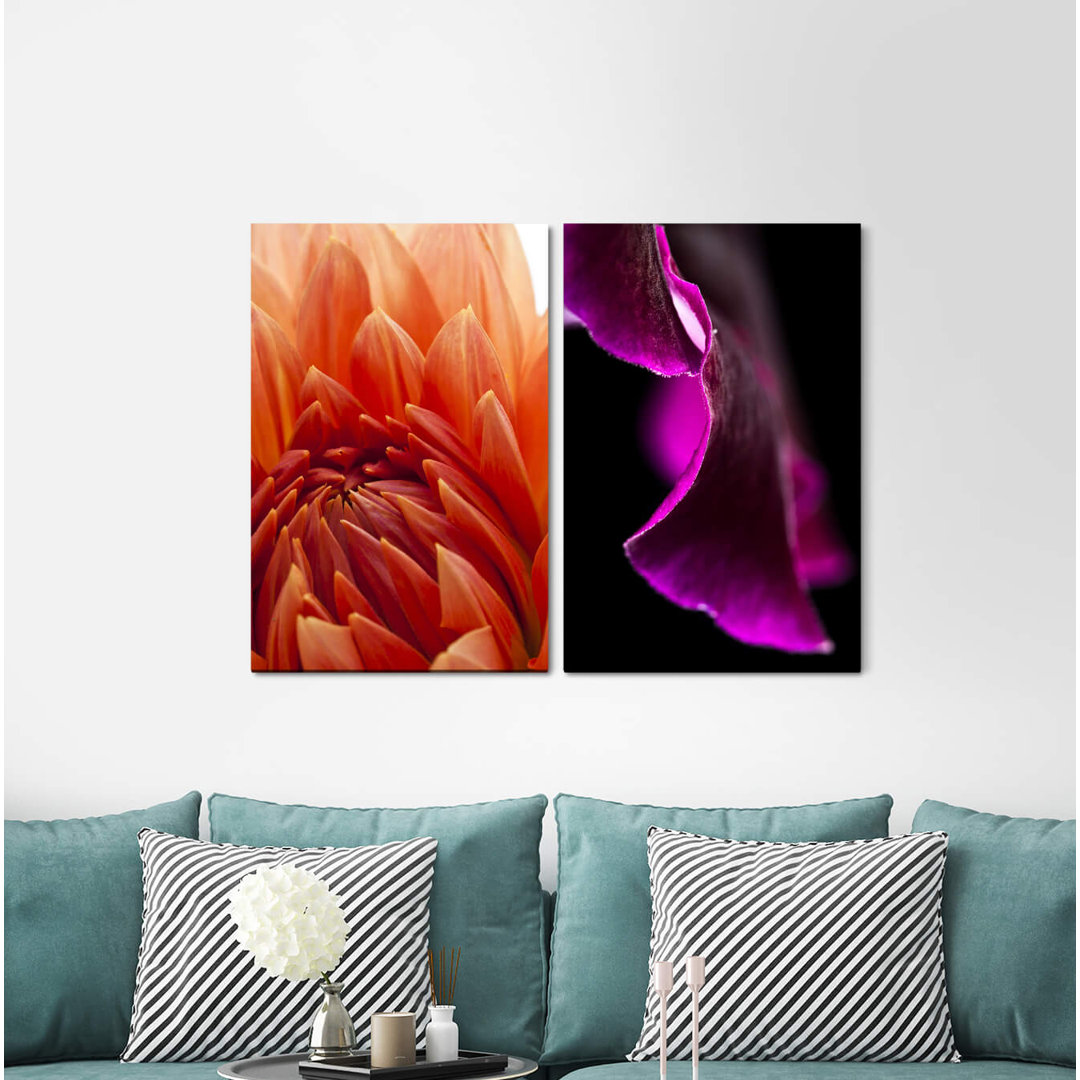 2-tlg. Leinwandbilder-Set - Grafikdruck „Dahlia Flower Red Orchid Flowers Violet”