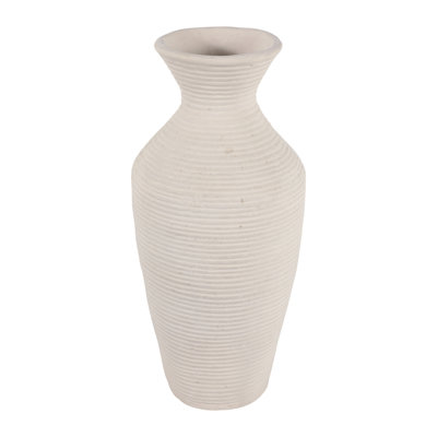 Sculptural Ribbed Paper Mache Table Vase For Home Decor - Stylish Tall Flower Vase For Living Room, Bedroom, Or Office Decor - Ivory & White