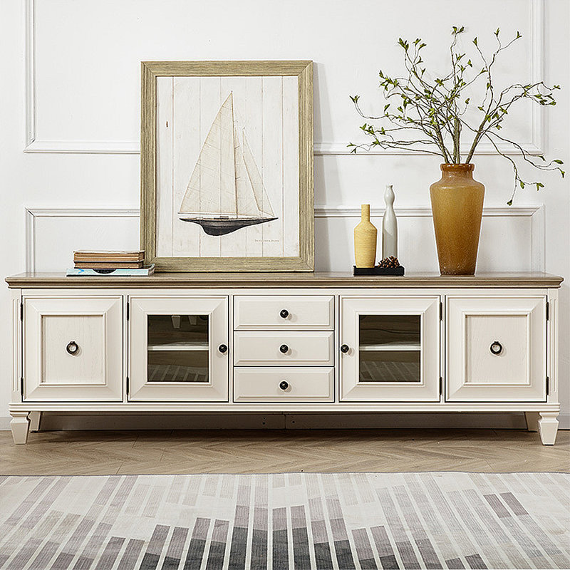 Meuble télé multifonctionnel avec rangement de style américain, H 23,62 po x L 86,61 po x l 17,72 po