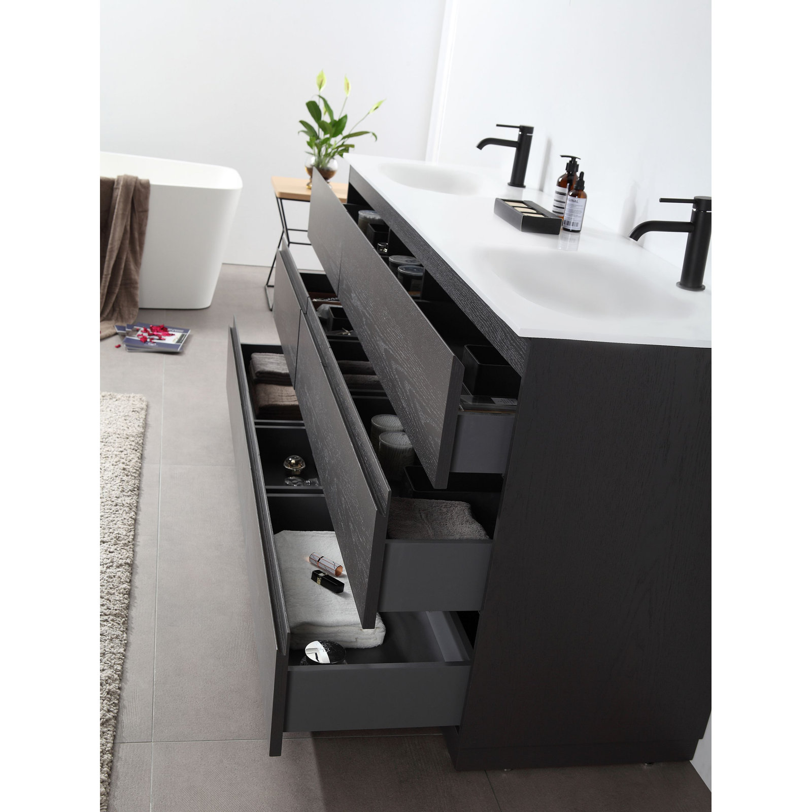 Arla 72" Cedar Double Bathroom Vanity, Charcoal