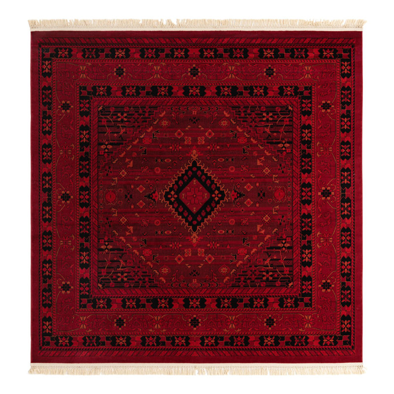 Tapis oriental rouge Amro, Carré 7 pi 10 po