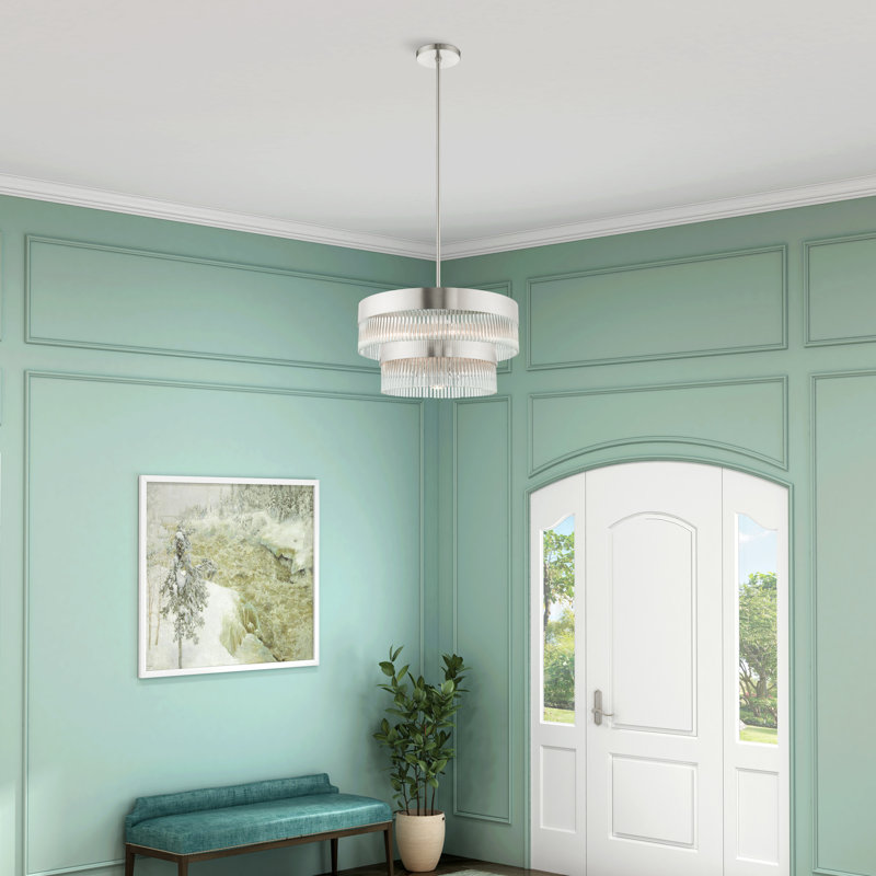 Lustre tambour 5 lumières Bamey, Nickel brossé, 24", 7