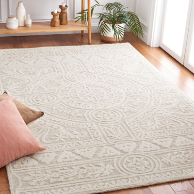Ferrera Floral Handmade Tufted Wool Light Gray/Ivory Area Rug