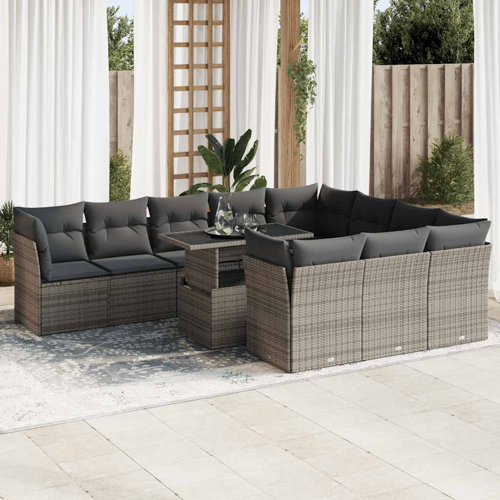 Vidaxl 11-Tlg. Garten-Sofagarnitur Mit Kissen Beige Poly Rattan