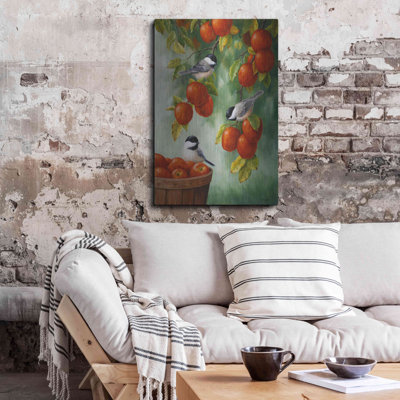 Art mural en métal «Apple Harvest Chickadees» par Crista Forest