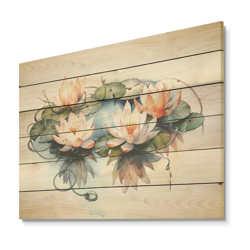 Natures Lotus Lilly Pads - Art mural en bois de lotus sur bois de pin naturel, H 10 po x l 20 po