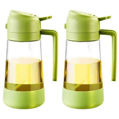Deux paquets de vaporisateur d'huile en verre de 16 oz / 470 ml et une verseuse à double usage pour la cuisine, une bouteille de pulvérisation d'huile domestique, un réservoir d'huile, un fond de silicone antidérapant