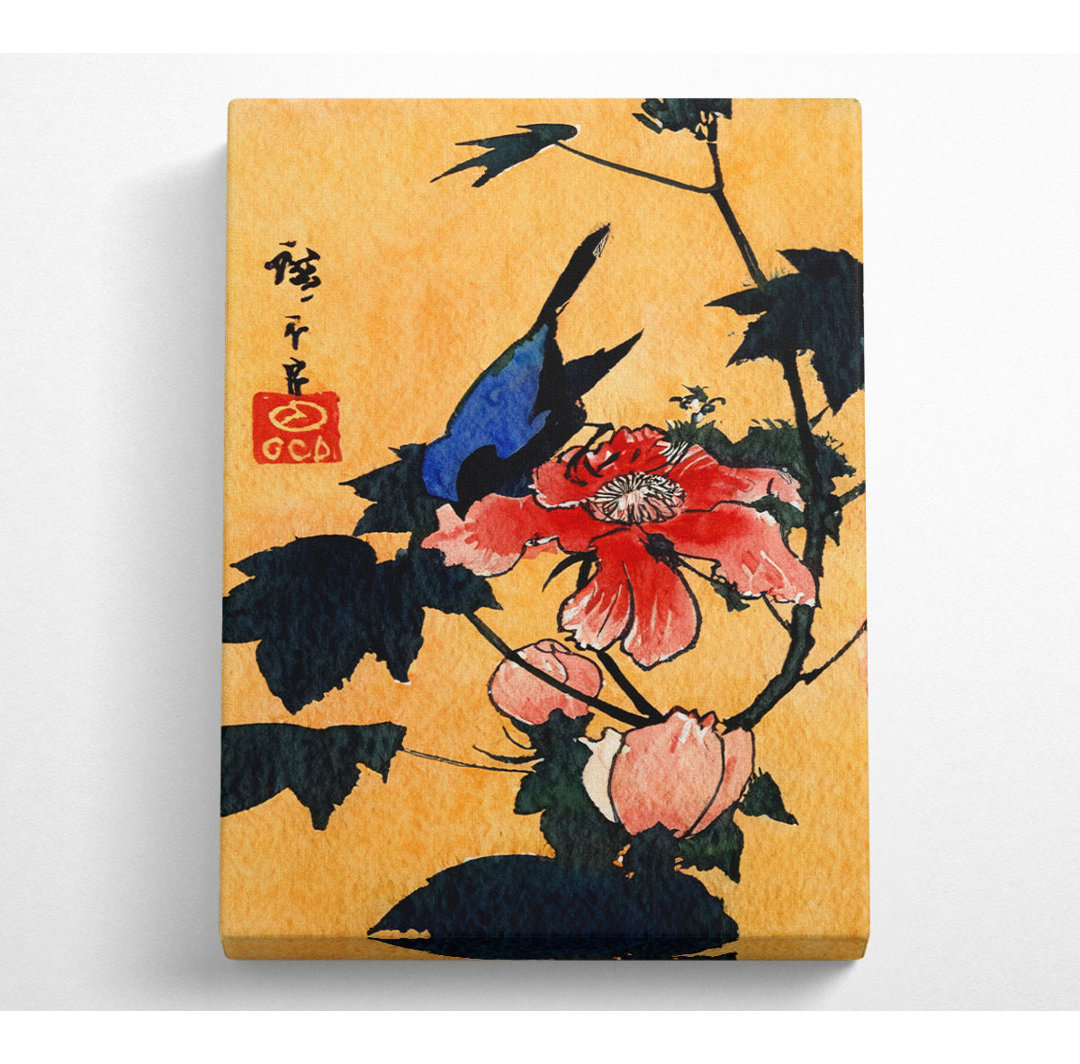 Hiroshige Vogel auf Hibiskusblüte - Druck