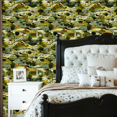 Peel and Stick Wallpaper Contact Paper Countryside Farm Landscape Seamless Barns Livestock Self Adhesive and Removable 17.7in x 118in(45x300cm)