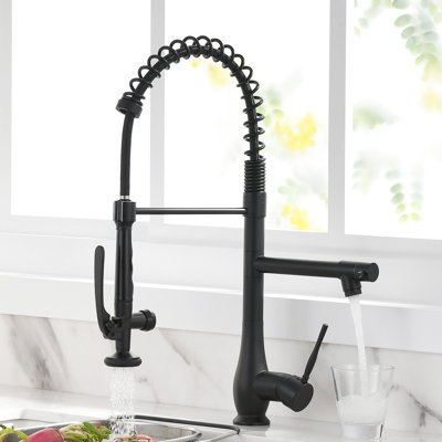 Robinet rétractable de cuisine - noir, poignée simple, remplisseur en céramique, duvet moderne anticorrosion, noir, trou, évier