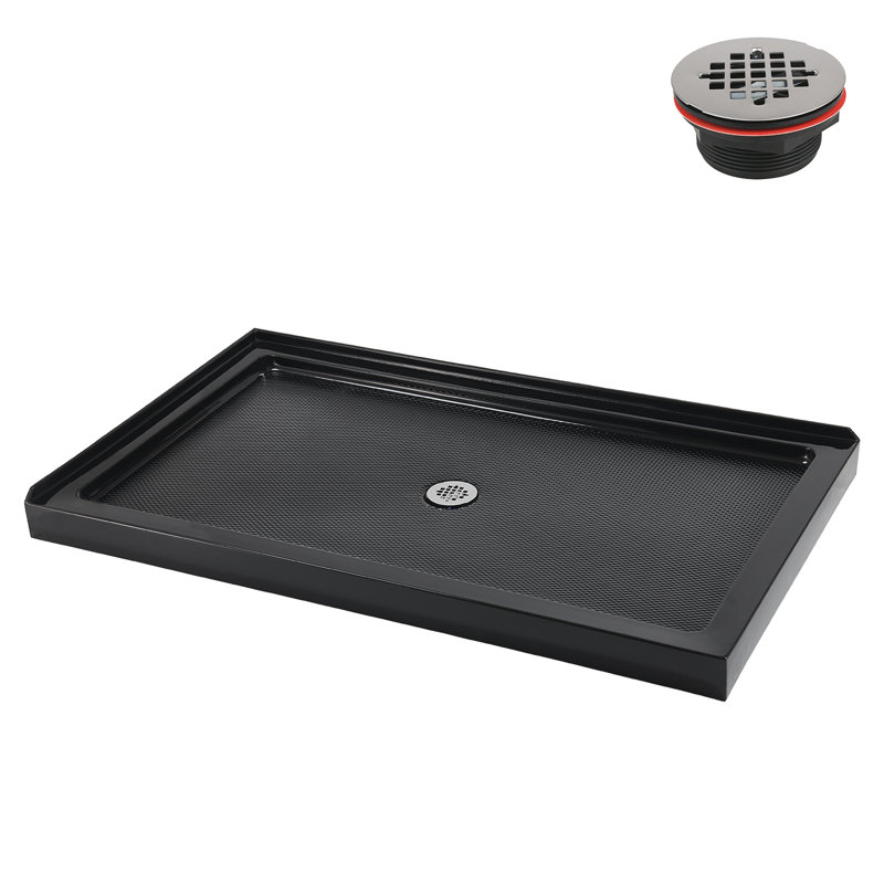 Base de douche en acrylique noir lustré avec drain central, drain ABS de 60 po x 36 po Streamline NT-2144-60BL-CR