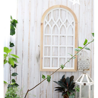 Vintage Distressed Wood Window Wall Hanging for Patio Decor