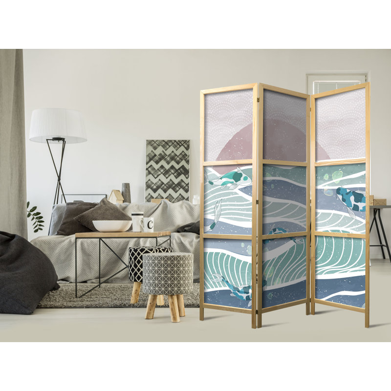 171cm H Solid Wood Folding Room Divider, 171cm H x 135cm W x 1.2cm D, 3