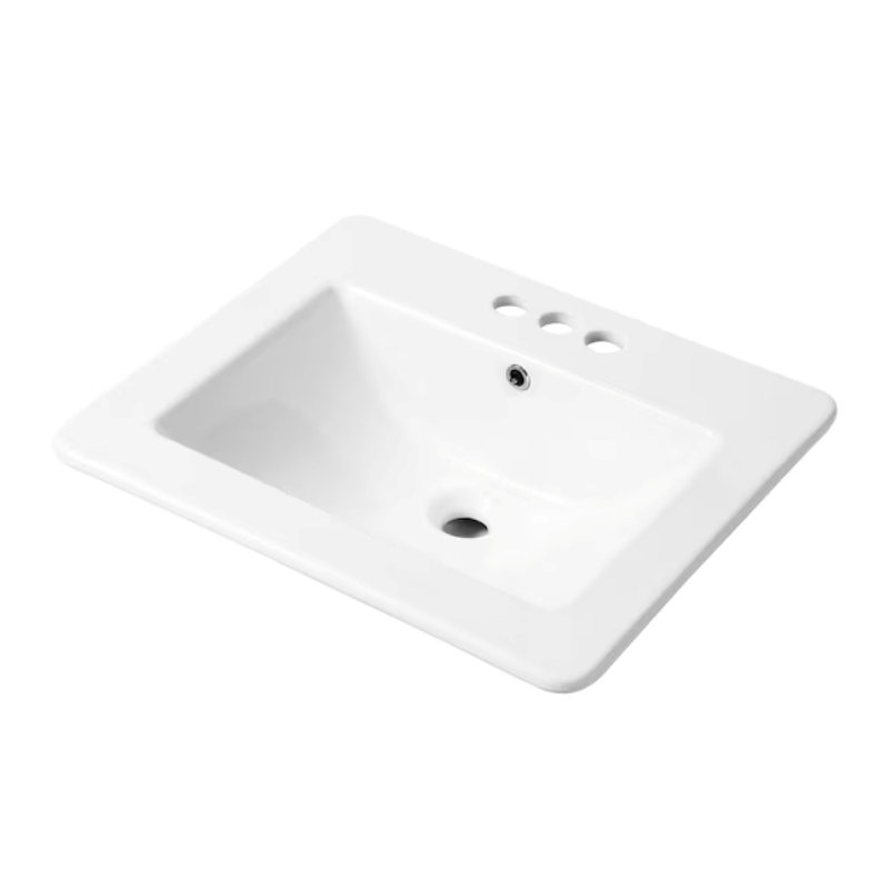 21x18 Drop-in White Porcelain Bathroom Sink with 3 Faucet Holes (4in centered)