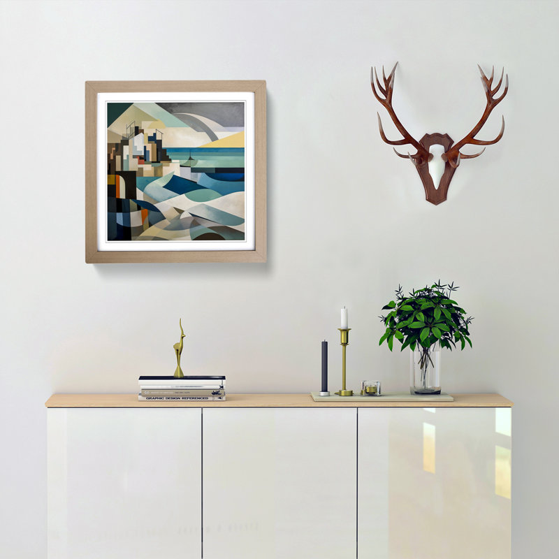 Seascape Constructivism No.5 - Single Picture Frame Print on Wood, Oak