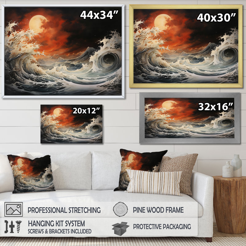 " Orange Raging Elements Storm ", Gold Single Picture Framed, 34" H x 44" W x 1.5" D