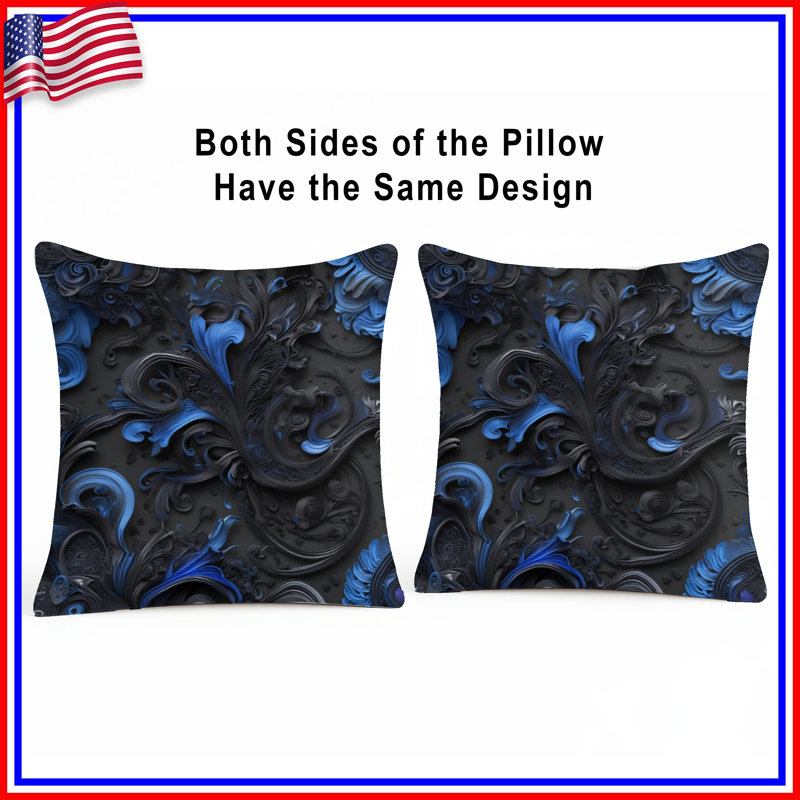 Coussins Intricate Blue Black Swirls, 14 X 14 pouces