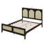 Structure de lit grand format en rotin, lit plateforme en bois avec support à lattes solides, tête et pied de lit en rotin-1571990520