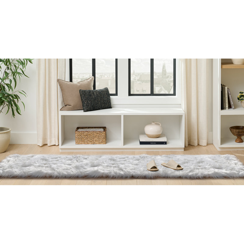 Tapis blanc à poils longs Haja Fluffy, Tapis de couloir 2 pi x 10 pi