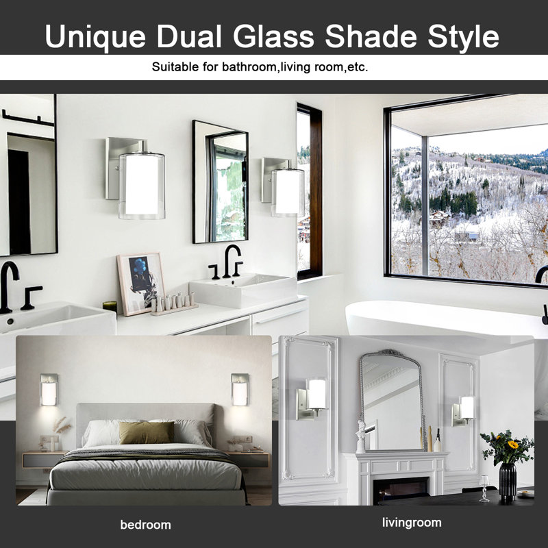 Ensemble de 2 appliques murales pour meuble-lavabo moderne avec double abat-jour en verre transparent noir mat intérieur ferme pour salle de bain salon chambre à coucher couloir avec ampoule E26 (ampoules non incluses)