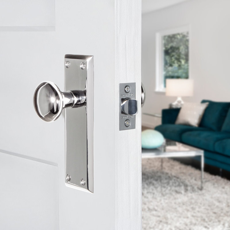 New York Plate with New York Door Knob, Bright Chrome, 2-3/8"